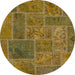 Round Abstract Dark Brown Patchwork Rug, abs1261