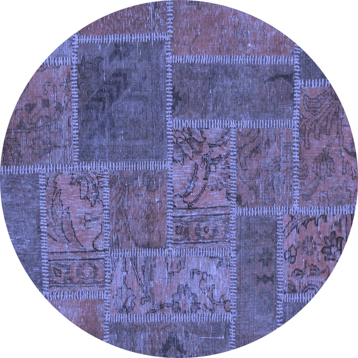 Round Machine Washable Patchwork Blue Transitional Rug, wshabs1261blu