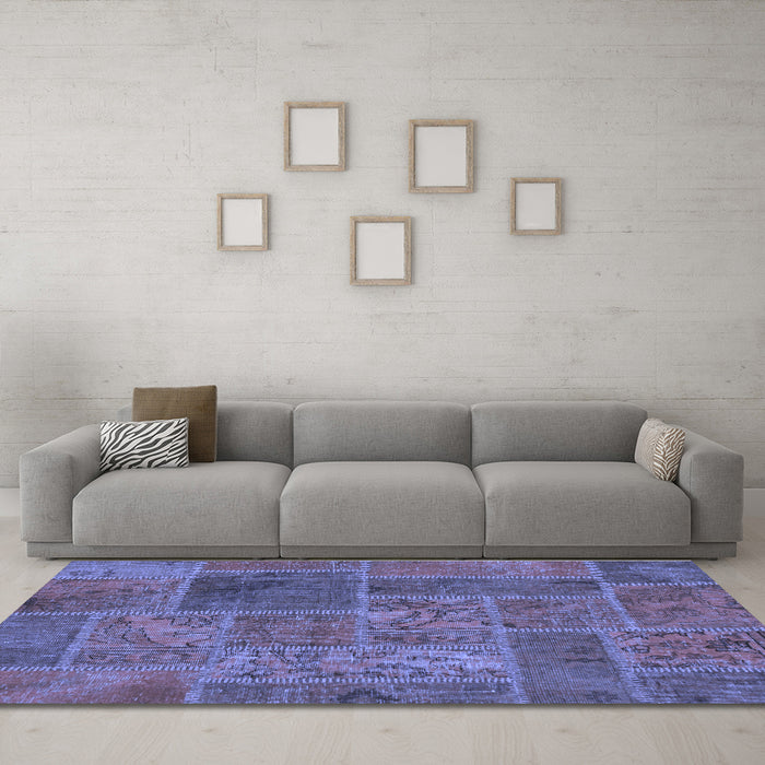 Machine Washable Patchwork Blue Transitional Rug in a Living Room, wshabs1261blu