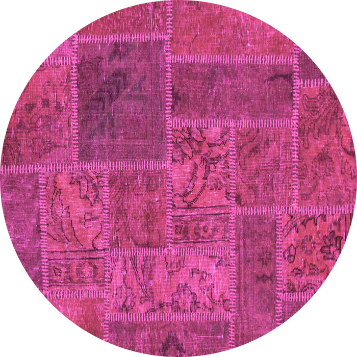 Round Patchwork Pink Transitional Rug, abs1261pnk