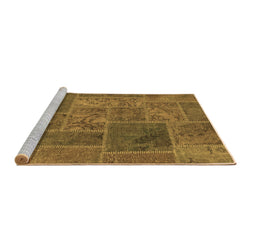 Sideview of Machine Washable Patchwork Brown Transitional Rug, wshabs1261brn