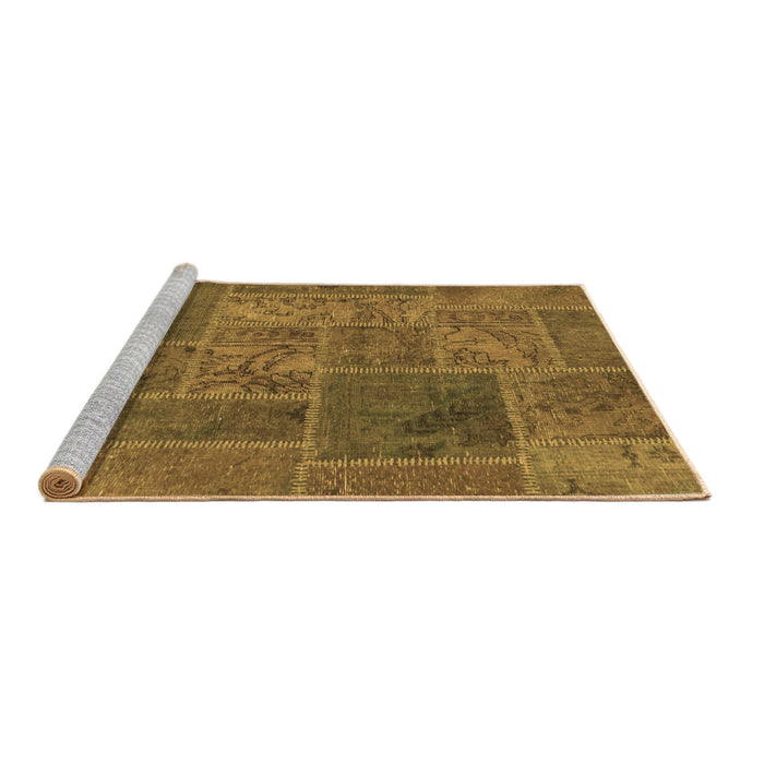 Sideview of Machine Washable Patchwork Brown Transitional Rug, wshabs1261brn