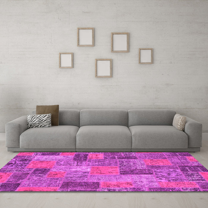 Machine Washable Patchwork Pink Transitional Rug in a Living Room, wshabs1262pnk