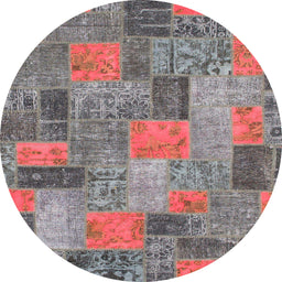 Round Abstract Gunmetal Gray Patchwork Rug, abs1262