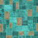 Square Machine Washable Patchwork Turquoise Transitional Area Rugs, wshabs1262turq