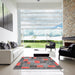 Square Abstract Gunmetal Gray Patchwork Rug in a Living Room, abs1262