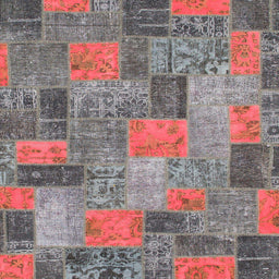 Square Abstract Gunmetal Gray Patchwork Rug, abs1262