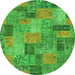 Round Machine Washable Patchwork Green Transitional Area Rugs, wshabs1262grn