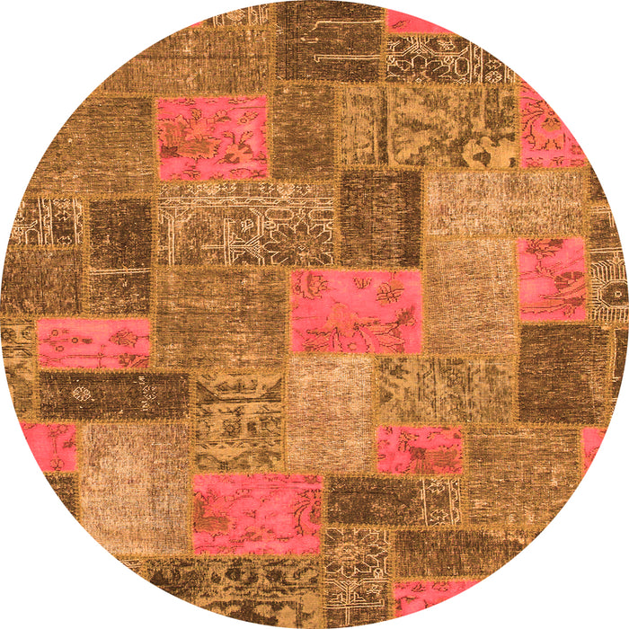Round Machine Washable Patchwork Orange Transitional Area Rugs, wshabs1262org