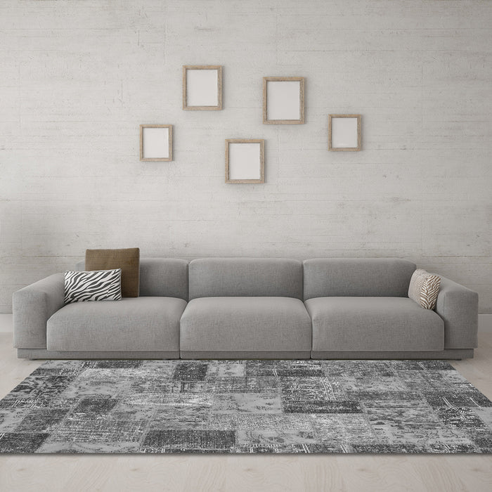 Machine Washable Patchwork Gray Transitional Rug in a Living Room,, wshabs1262gry