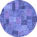 Round Machine Washable Patchwork Blue Transitional Rug, wshabs1262blu