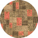 Round Patchwork Brown Transitional Rug, abs1262brn