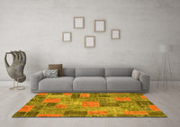 Machine Washable Patchwork Yellow Transitional Rug, wshabs1262yw