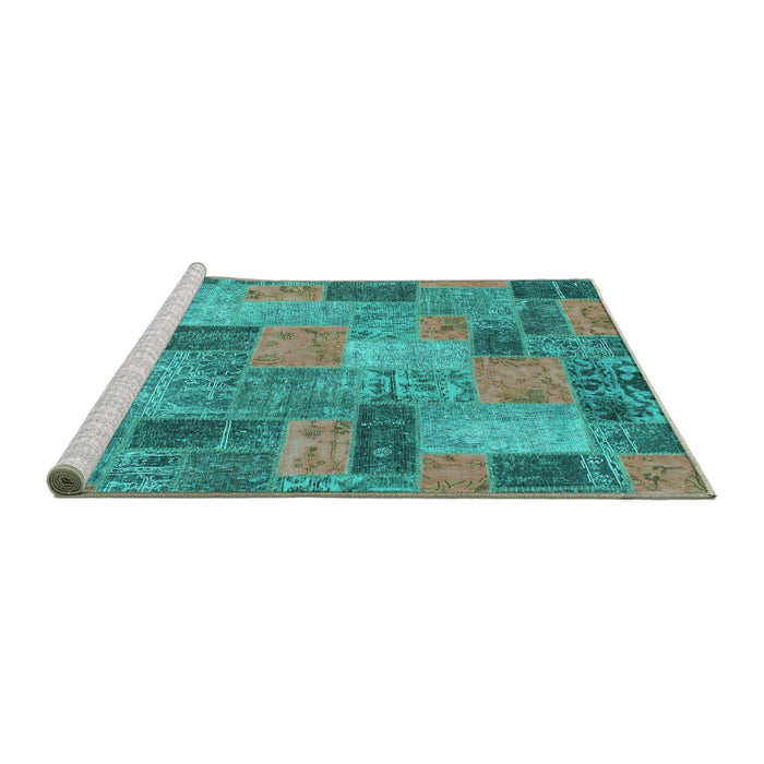 Sideview of Machine Washable Patchwork Turquoise Transitional Area Rugs, wshabs1262turq