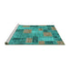 Sideview of Machine Washable Patchwork Turquoise Transitional Area Rugs, wshabs1262turq