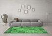 Machine Washable Patchwork Emerald Green Transitional Area Rugs in a Living Room,, wshabs1262emgrn