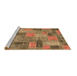 Sideview of Machine Washable Patchwork Brown Transitional Rug, wshabs1262brn