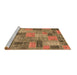 Sideview of Machine Washable Patchwork Brown Transitional Rug, wshabs1262brn