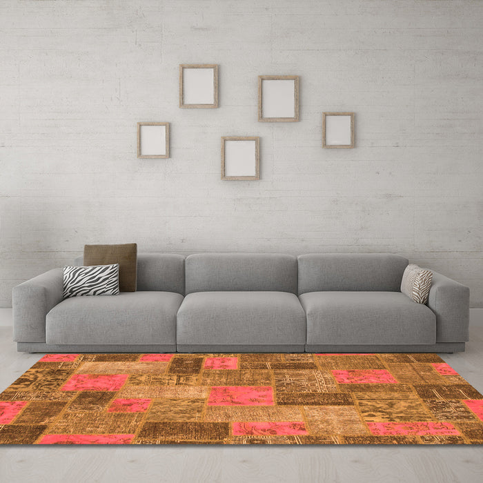 Machine Washable Patchwork Orange Transitional Area Rugs in a Living Room, wshabs1262org