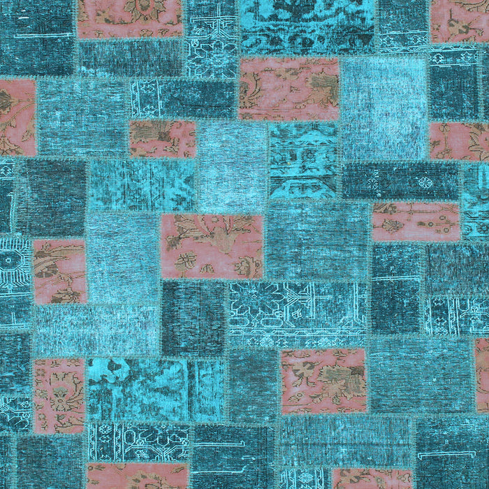Square Machine Washable Patchwork Light Blue Transitional Rug, wshabs1262lblu