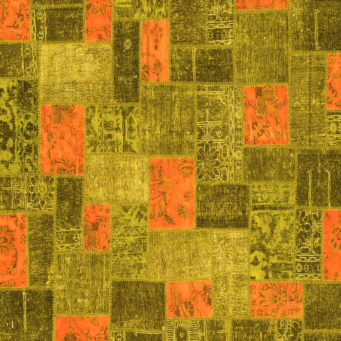 Square Machine Washable Patchwork Yellow Transitional Rug, wshabs1262yw