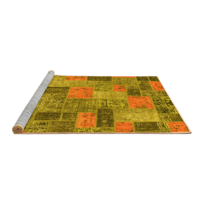 Sideview of Machine Washable Patchwork Yellow Transitional Rug, wshabs1262yw
