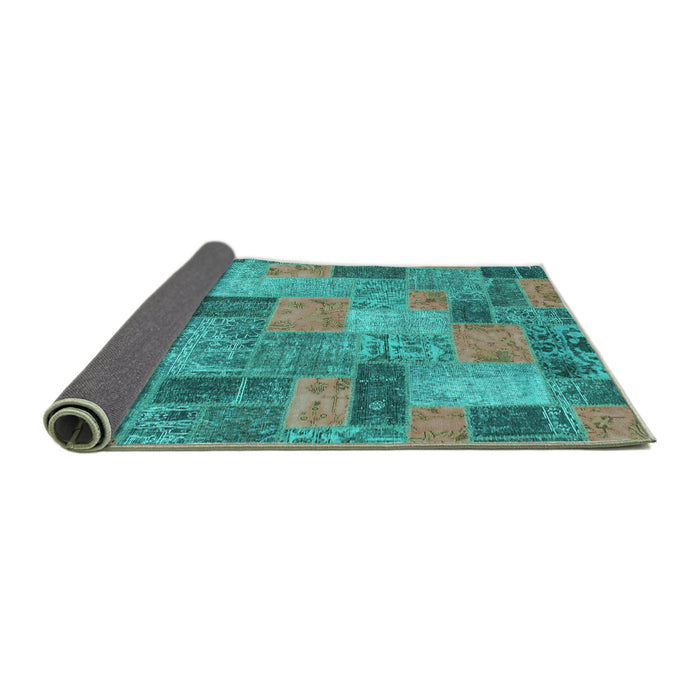 Sideview of Patchwork Turquoise Transitional Rug, abs1262turq
