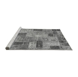 Sideview of Machine Washable Patchwork Gray Transitional Rug, wshabs1262gry