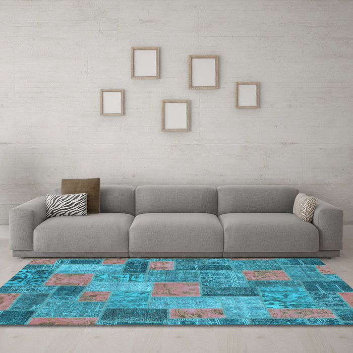 Machine Washable Patchwork Light Blue Transitional Rug in a Living Room, wshabs1262lblu
