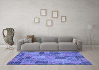 Machine Washable Patchwork Blue Transitional Rug, wshabs1262blu