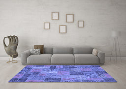 Machine Washable Patchwork Blue Transitional Rug in a Living Room, wshabs1262blu