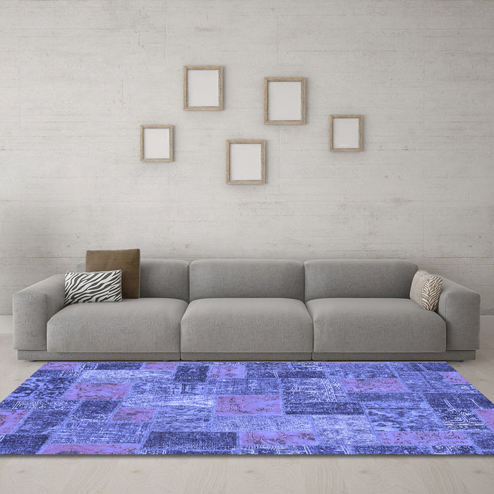 Machine Washable Patchwork Blue Transitional Rug in a Living Room, wshabs1262blu