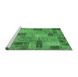 Sideview of Machine Washable Patchwork Emerald Green Transitional Area Rugs, wshabs1262emgrn