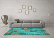 Machine Washable Patchwork Turquoise Transitional Area Rugs in a Living Room,, wshabs1262turq