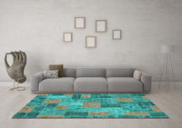 Machine Washable Patchwork Turquoise Transitional Rug, wshabs1262turq