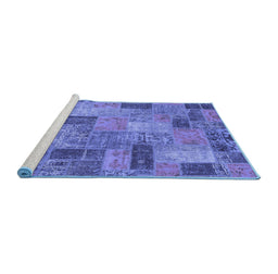 Sideview of Machine Washable Patchwork Blue Transitional Rug, wshabs1262blu
