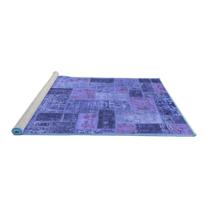 Sideview of Machine Washable Patchwork Blue Transitional Rug, wshabs1262blu