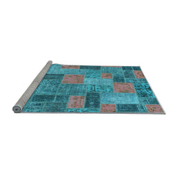 Sideview of Machine Washable Patchwork Light Blue Transitional Rug, wshabs1262lblu