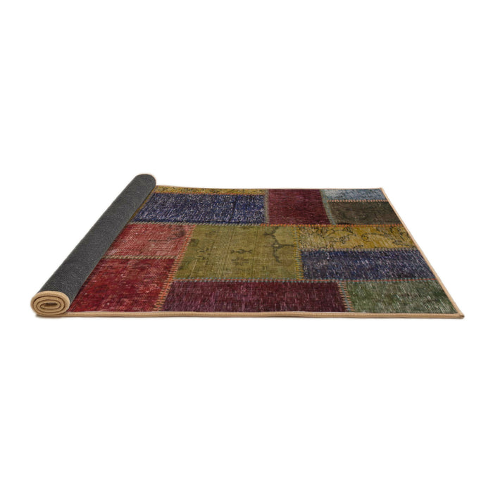 Sideview of Abstract Red Brown Patchwork Rug, abs1263