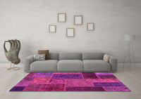 Machine Washable Patchwork Pink Transitional Rug, wshabs1263pnk