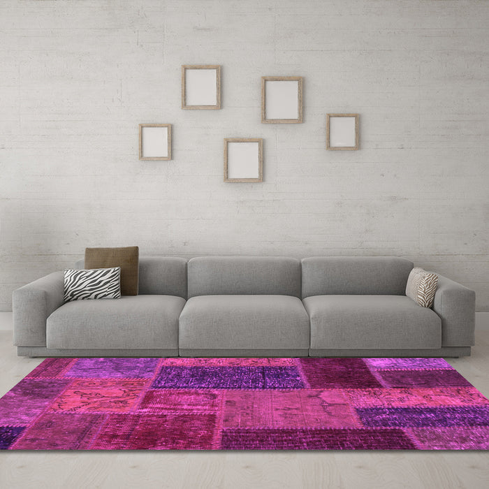 Machine Washable Patchwork Pink Transitional Rug in a Living Room, wshabs1263pnk