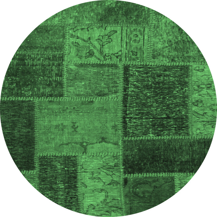 Round Machine Washable Patchwork Emerald Green Transitional Area Rugs, wshabs1263emgrn