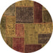 Round Patchwork Brown Transitional Rug, abs1263brn