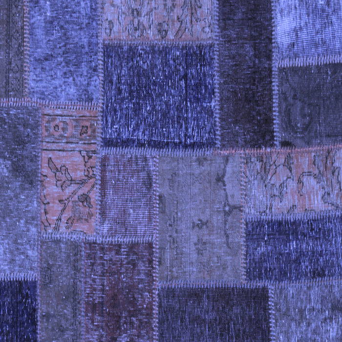 Square Machine Washable Patchwork Blue Transitional Rug, wshabs1263blu