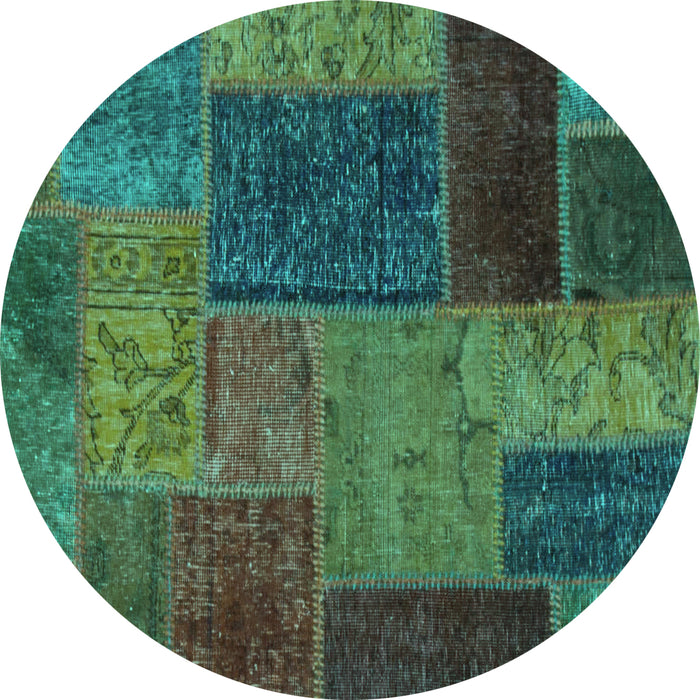 Round Machine Washable Patchwork Turquoise Transitional Area Rugs, wshabs1263turq