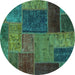 Round Machine Washable Patchwork Turquoise Transitional Area Rugs, wshabs1263turq