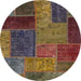 Round Abstract Red Brown Patchwork Rug, abs1263