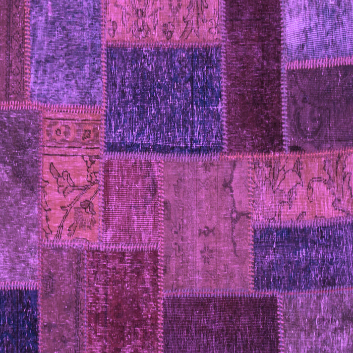 Square Machine Washable Patchwork Purple Transitional Area Rugs, wshabs1263pur