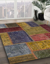 Abstract Red Brown Patchwork Rug, abs1263