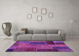 Machine Washable Patchwork Purple Transitional Area Rugs in a Living Room, wshabs1263pur